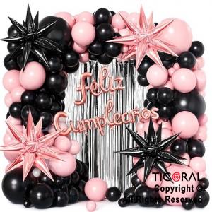 SET DE GLOBOS ARCO XL FELIZ CUMPLEA�OS NEGRO Y ROSA XSR 72 UNIDADES
